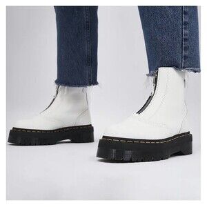 Dr. Martens Womens Jetta Front Zip Platform Boots Size 8 White Sendal Leather